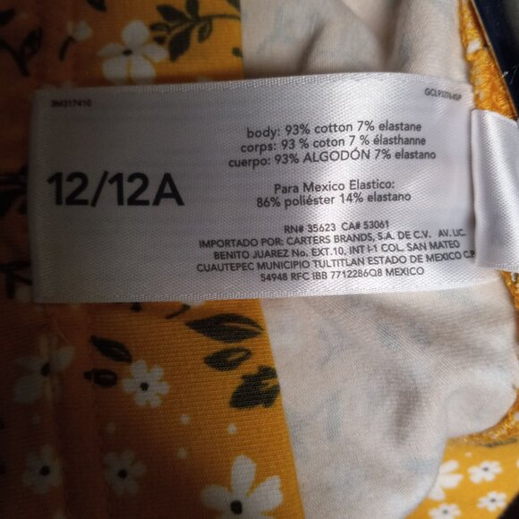 Carters Kid Size 12 12A Leggings Girls Floral Yellow White Cotton NEW - Picture 9 of 10